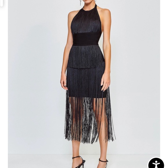 Karen Millen Dresses & Skirts - Karen Millen Black Tiered Fringe Bandage Knit dress